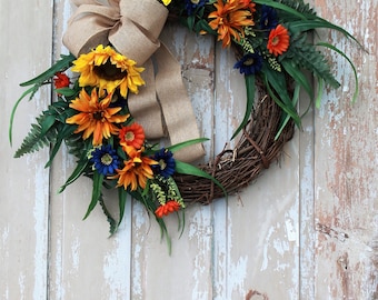 Summer Wreath for Front Door, Home and Living, Farmhouse Wreath For Front Door, Front Door Wreath, Summer Wreath, Front Porch Wreath, Wreath