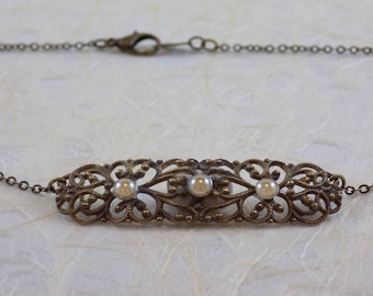Victorian Filigree Necklace with Pearl Accents