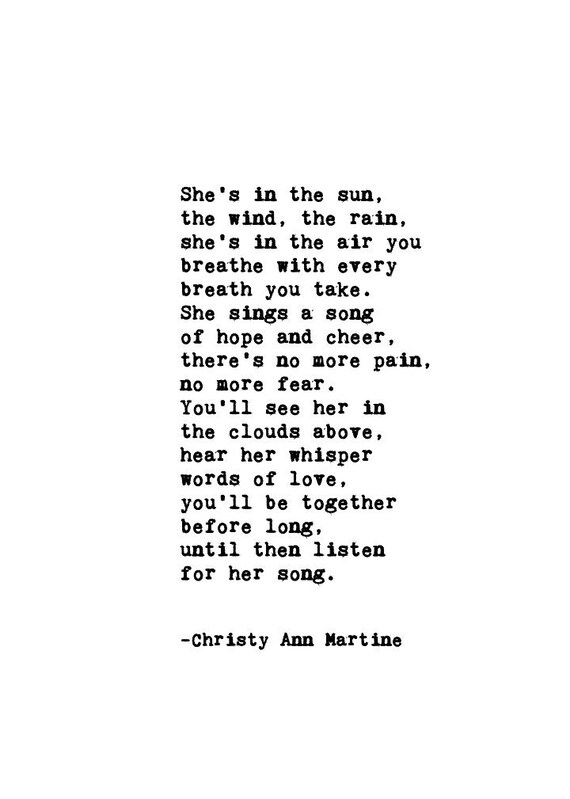 Loss of Mom - Memorial Gift - She's In the Rain Sympathy Poem - Antique Style Typewriter Font Print