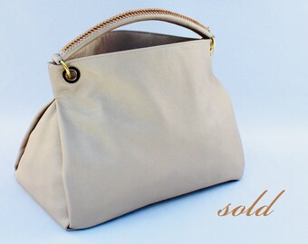 Metallic Golden-Beige Leather Hobo Bag handmade handbag tote purse Louis Vuitton LV inspired (SOLD) Custom Order