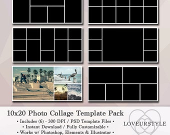 Descargar paquete de plantilla de la foto de 10 x 20, Foto Collage, plantilla de fotografía, Diseño Digital, Storyboard, plantilla de Blog, instante, Photoshop