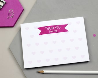 Personalised Hearts Thank You Notepad - Fun Design - Personalised Notepad - Personalised Stationery - Note Card