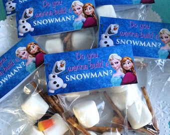 Frozen Birthday Party Favor Cellophane Bag Topper Label, Instant download Do You Want To Build A Snowman