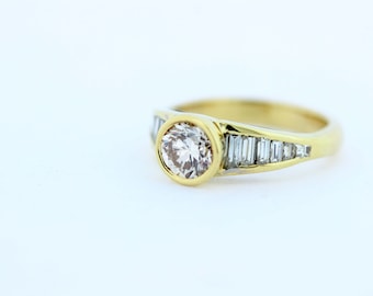 Large Carat Diamond Ring with Baguette Accents 14K Gold
