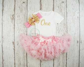 Pink And Gold First Birthday Outfit First Birthday Outfit First Birthday Girl Outfit Pink Birthday Tutu Pink Tutu Girl Birthday Outfit