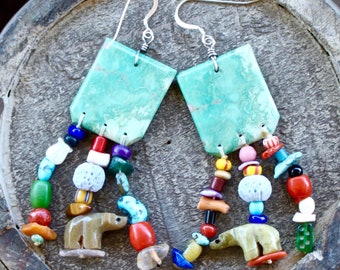 Vintage Treasure Bead Turquoise Dangle Earrings, Santo Domingo