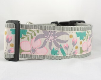 Tropical Bloom Dog Collar - 2 inch wide - buckle or martingale collar -summer dog collars - floral dog collar - girl dog collar - thick