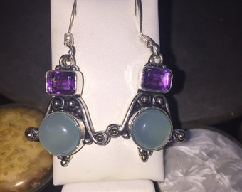 Chalcedony and amethyst earrings