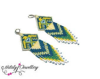 Eagle earrings Native american jewelry Indian earrings Beadwork Seed beaded earrings Boho dangle earrings Ethnic tribal bohemian jewelry