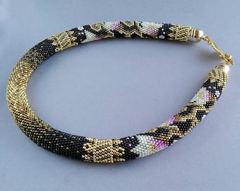 Handmade crochet necklace, crochet necklace, crochet rope necklace, beaded necklace, jewelry