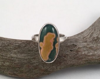 Sterling Silver Ring, Ocean Jasper Ring, Statement Ring, Silver Band Ring, Ocean Jasper Jewelry, Gemstone Ring, Silver Ring