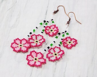 Cherry earrings pink flower jewelry sakura earrings japanese jewelry tree jewelry cherry blossom sakura jewelry art earrings Cherry jewelry