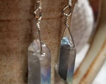 Handmade Earrings - Rough Hewn Faceted Stone - Sterling Silver Earwires