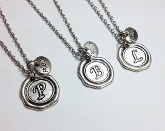 set of 3 initial necklace - personalized necklace - friend necklace - friendship necklace - girlfriend gift
