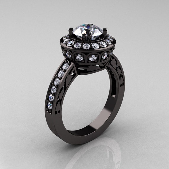 Classic 14K Black Gold 1.0 Carat White Sapphire Wedding Ring