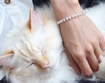 Rainbow Moonstone Bracelet, 925 Sterling Silver, Dainty Thin Bracelet, June Birthstone Jewelry, Small Wrist Bracelet,Boho Moonstone Bracelet