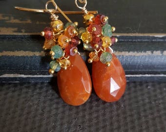 Spring Sale 15% Copper Quartz with Colorful Gemstone Cluster Earrings Gift for Her