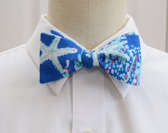 Men's Bow Tie, cobalt blue Good Reef Lilly print, wedding bow tie, blue beach bow tie, groom bow tie, Carolina Cup, Kentucky Derby, prom tie