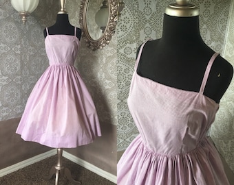 Vintage 1950's 60's Purple and White Gingham Cotton Sundress XS