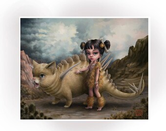 Dawn of the Dinokitties™ - Limited Edition signed 8x10 pop surrealism Fine Art Print by Mab Graves