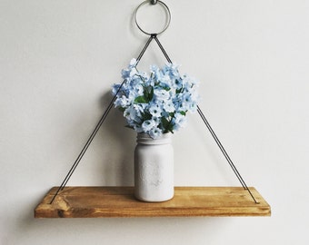 Hanging Shelf Cord, Rustic Wood Shelf, Floating Shelf
