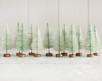 Minty Bottle Brush Trees - One Dozen Light Green Dyed Miniature Sisal Trees