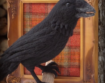 Needle Felted One of a kind Wool Faux Taxidermy Raven Crow Soft Sculpture by Bella McBride of McBride House
