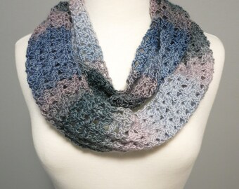 Crochet Infinity Scarf in Pink and Blue