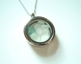 Memory locket pendant of Seaham Sea Glass on Stainless Steel chain - E1754 - from Seaham beach, UK