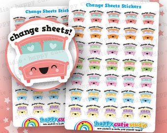 35 Cute Change Sheets/Bed/Clean Planner Stickers, Filofax, Erin Condren, Happy Planner, Kawaii, Cute Sticker, UK