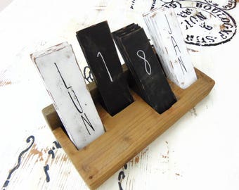 Perpetual wooden calendar in industrial style, wooden decoration by Pleasant Home