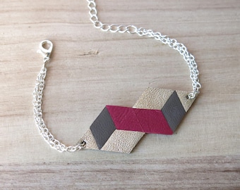 Geometric Leather Bracelet, Carmine Gold Taupe