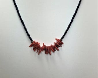 Lapis and Coral Stem Necklace