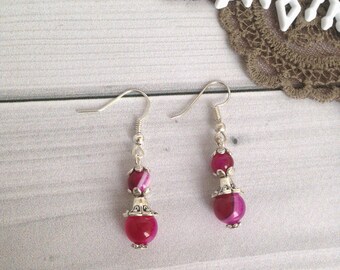Pink agate earrings Gift for woman Earrings gift Long earrings Elegant earrings