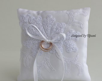 White embroidered lace Wedding pillow ---ring bearer pillow, wedding rings pillow , wedding pillow