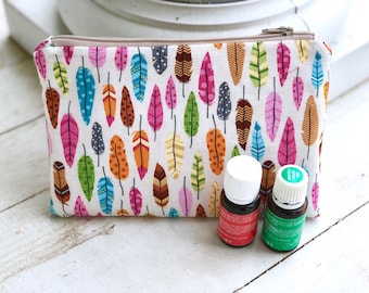 Essential oil travel case, holds 8-11 bottles, feathers essential oil Bag Essential oil gift Essential oil storage essential oil