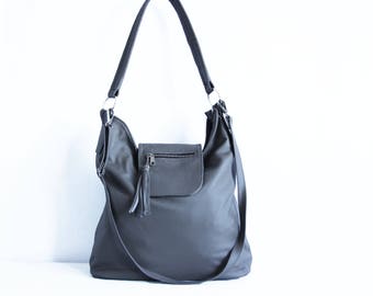 Leather Hobo Bag Top Zipper Purse, LEATHER SHOULDER BAG, Leather Crossbody Bag, Large Leather Bag Top Zipper Purse Ash Grey Leather Bag