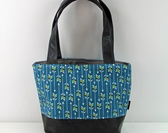 Lulu Medium Tote Bag - Mini Arrows with PU Leather - READY to SHIP Purse Shoulder Straps 3 pockets Handbag Washable