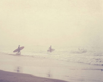 Venice beach photography, surfer photograph, evolution, California, ocean foggy morning grey seaside water, surfboard, dorm decor, for him