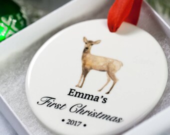 Baby’s First Christmas Ornament Personalized - Custom Babys 1st Christmas Ornaments 2018 - Gift for New Parents Mom - Baby boy or girl gifts