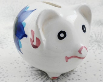 Small Piggy Bank - Cute Piggy Bank - Pig with Flowers - Vintage Money Box - 18th Birthday Gift - Gift for Women - Vintage Piggy Bank