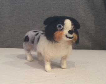 Needle Felt Australian Shepherd Dog - Miniature Aussie Dog - Pet Portrait - Dog Ornament - Felt Dog - Pet Memorial