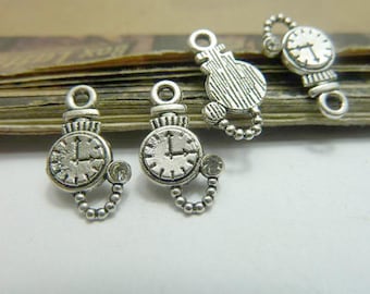 30 antique silver 10x16mm Clock Charms AC6717