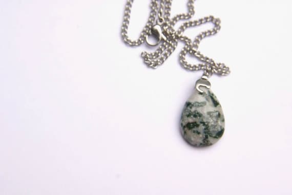 Natural Moss Agate Jewelry, Gemstone Necklace, Pendant Cabochon, Moss Agate Gift for Her, birthstone