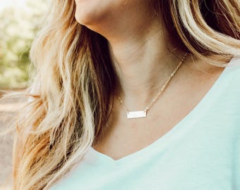 petite gold bar necklace // gold filled // personalized