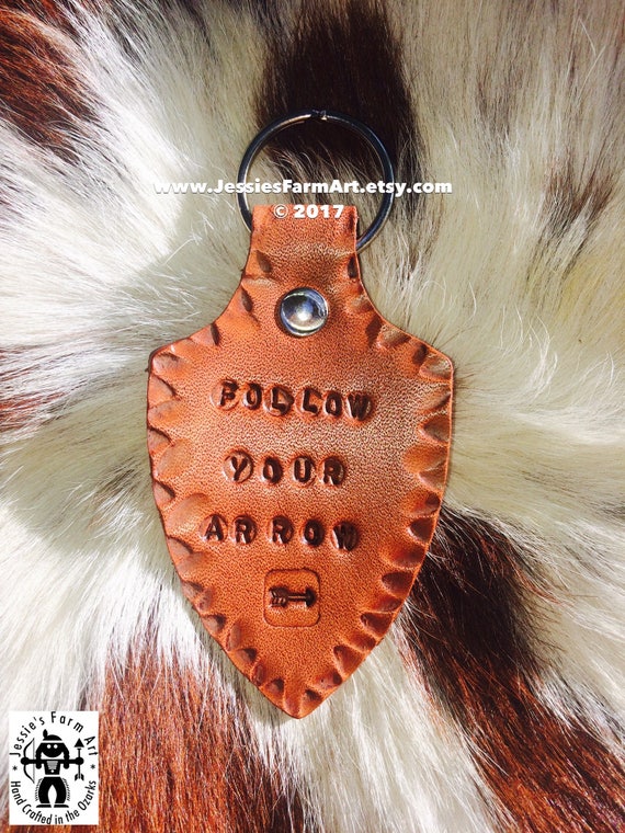Leather Arrowhead Keychain Follow Your Arrow. Head Ornate