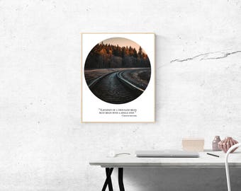 Printable Wall Art - Train Tracks Quote - journey thousand miles - instant download, digital prints, inspirational quotes