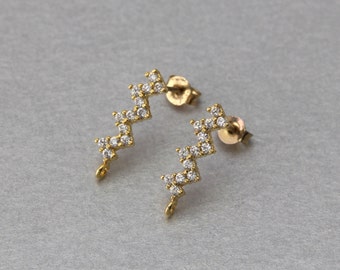Cubic Zigzag Post Earring . Polished Gold Plated . 10 Pieces / C9121G-010