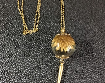 Womans natural gold thistle necklace