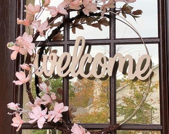 Welcome Wreath - Door Wreath - Hoop Wreath - Winter Wreath - Entry Wreath - Modern Wreath - Pink Wreath - Welcome - Plan B Decor